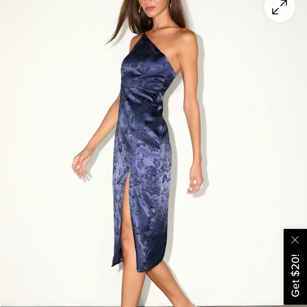 Lulu's Midnight Blue One-Shoulder Dress